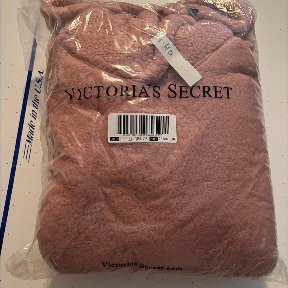 Victoria's Secret PINK Sherpa Blanket Pullover Hoodie One Size OS NWT Dusty Rose